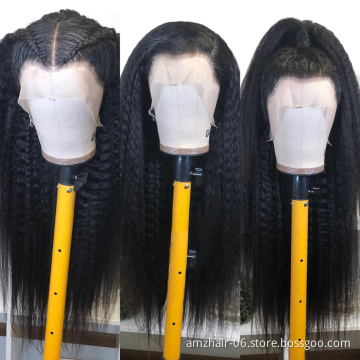 Kinky Straight Raw Indian Virgin Human Hair Glueless Hd Full Lace Front Wig Cheap Transparent Lace Frontal Wig For Black Women